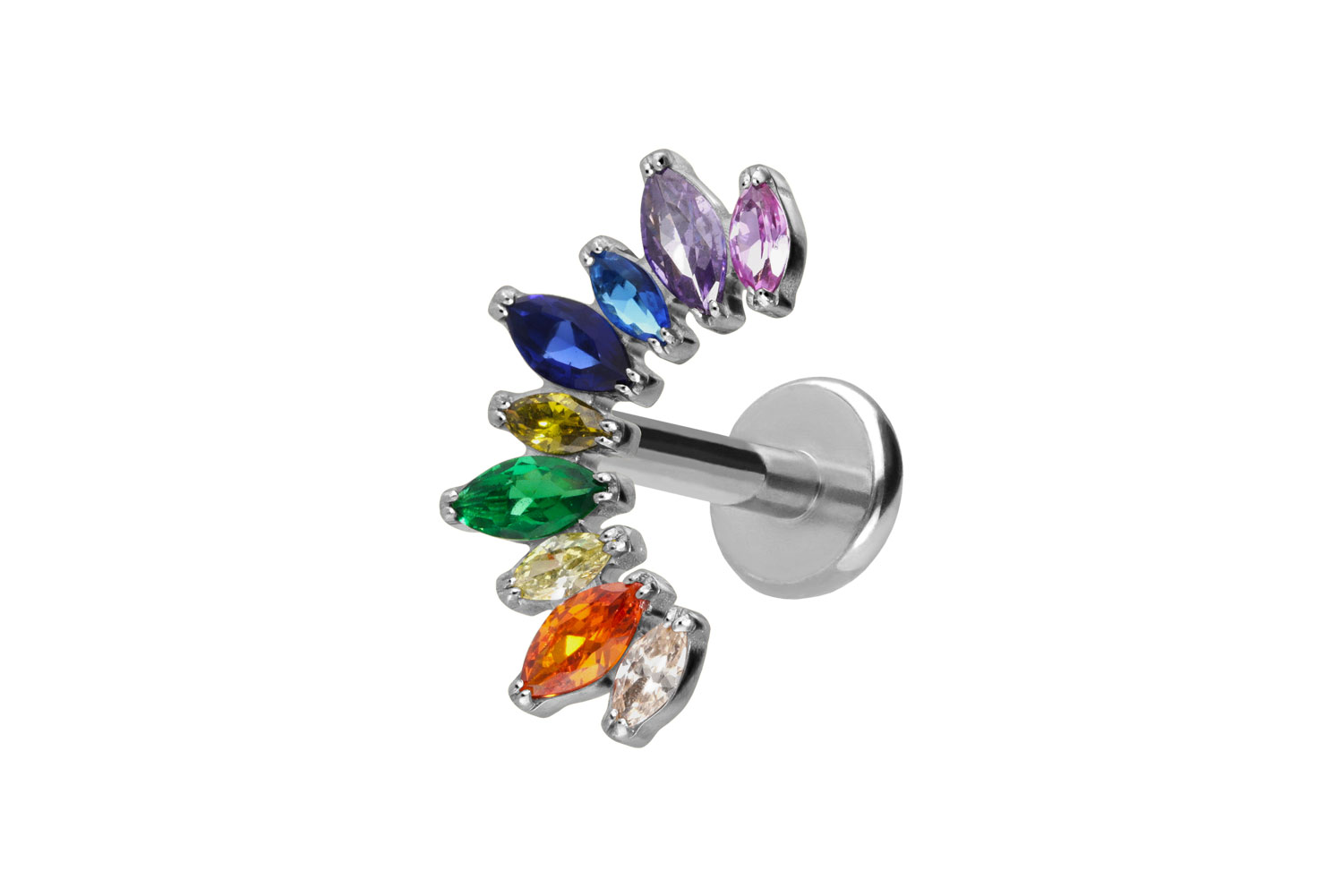 Titan Labret Piercing mit Push Fit BUNTER KRISTALLBOGEN